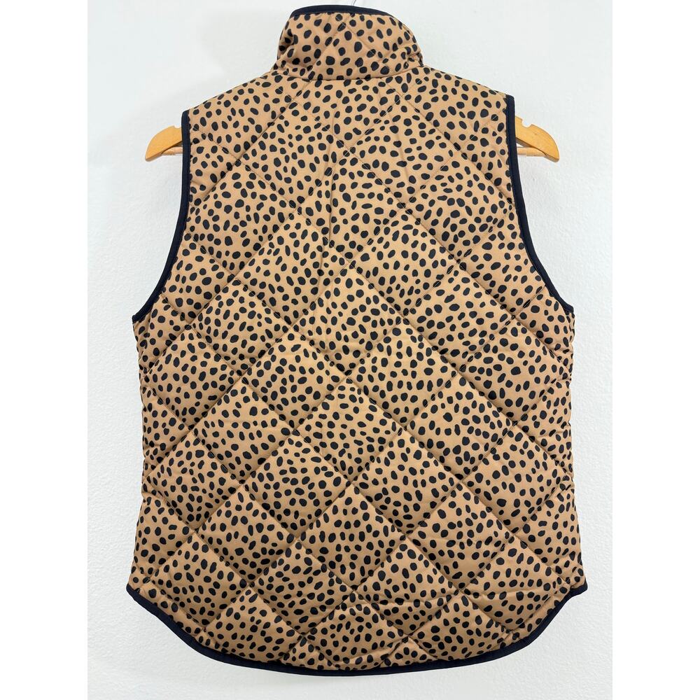 NWT J.Crew Animal Print Puffer Vest Brown Black Sz S Snap Pockets Zip Front - Picture 3 of 9